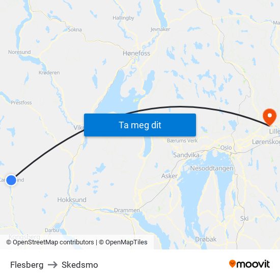 Flesberg to Skedsmo map