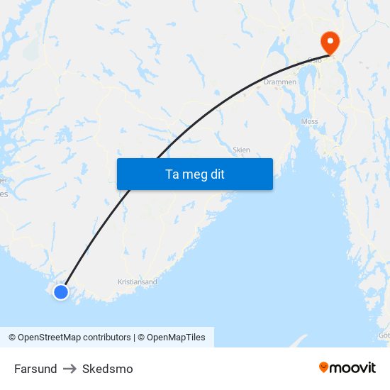 Farsund to Skedsmo map