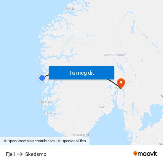 Fjell to Skedsmo map