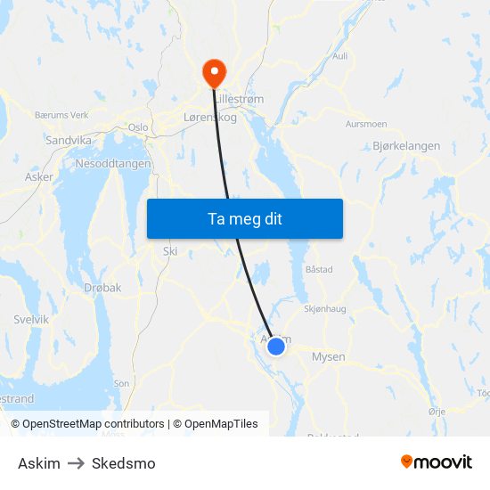 Askim to Skedsmo map