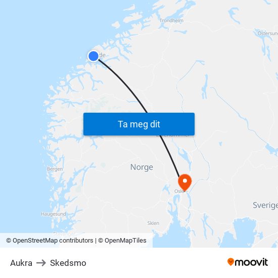 Aukra to Skedsmo map