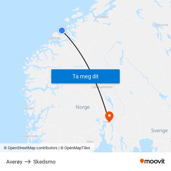 Averøy to Skedsmo map