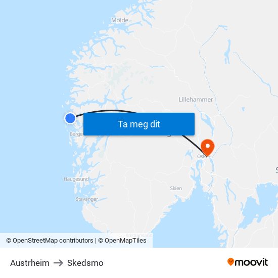 Austrheim to Skedsmo map