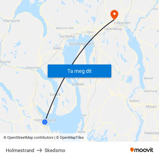 Holmestrand to Skedsmo map