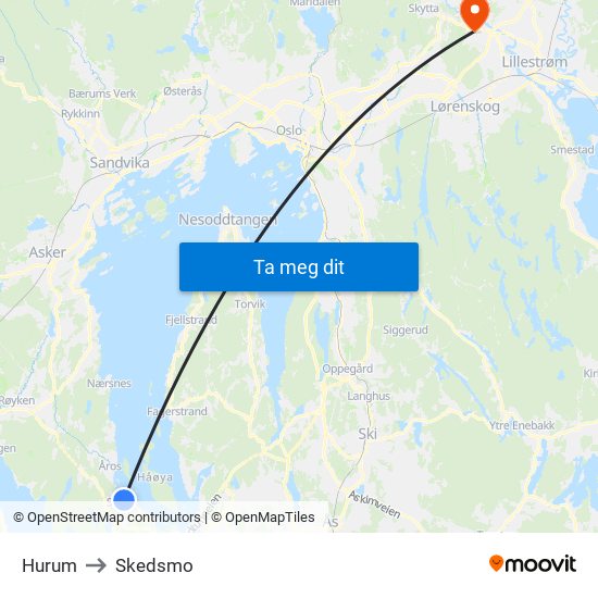 Hurum to Skedsmo map