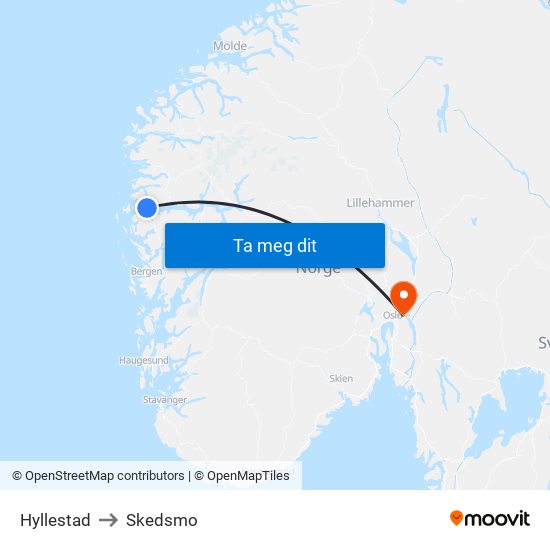 Hyllestad to Skedsmo map