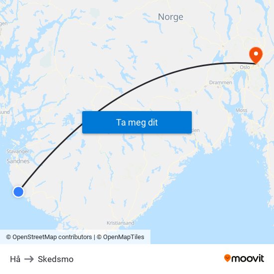 Hå to Skedsmo map