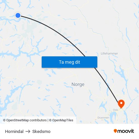 Hornindal to Skedsmo map