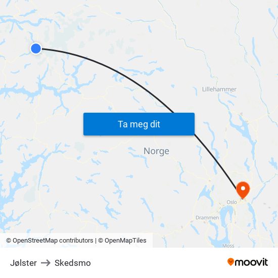 Jølster to Skedsmo map