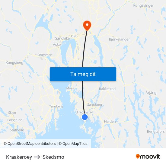 Kraakeroey to Skedsmo map