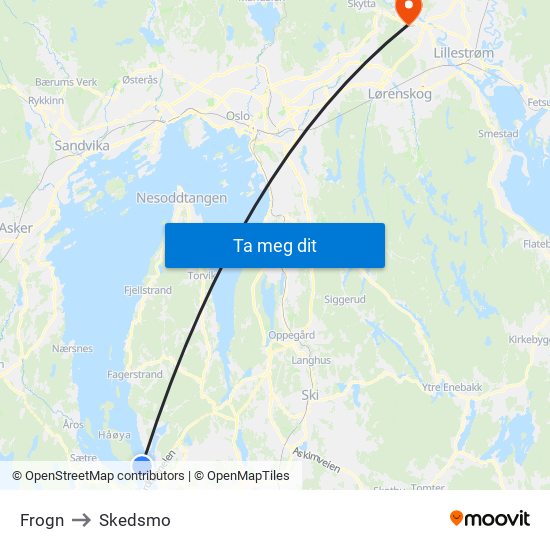 Frogn to Skedsmo map