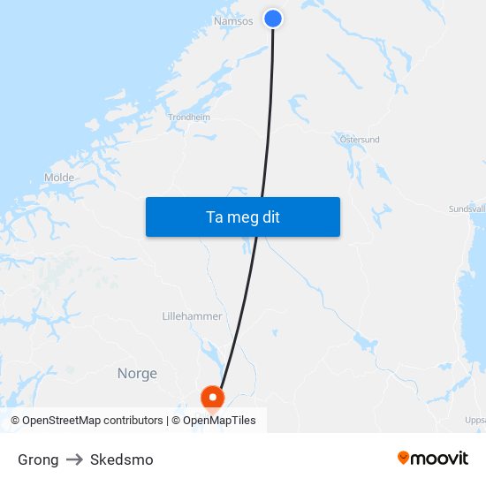 Grong to Skedsmo map