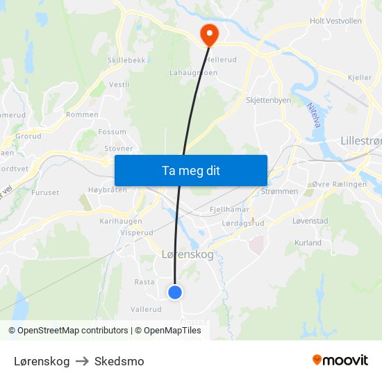 Lørenskog to Skedsmo map