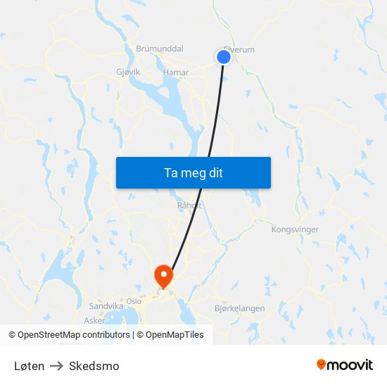 Løten to Skedsmo map