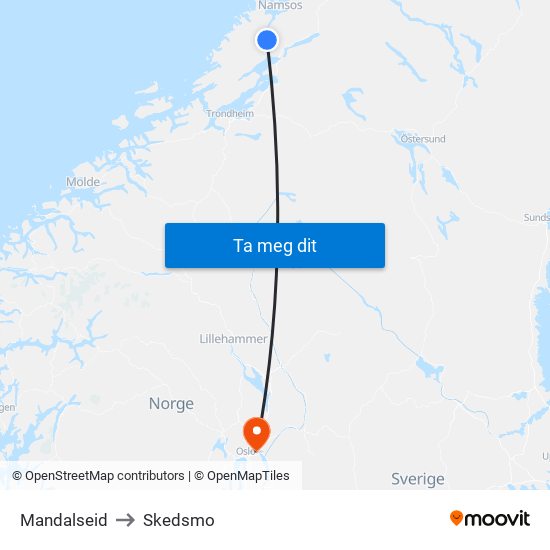 Mandalseid to Skedsmo map