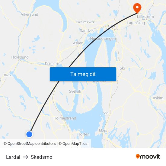 Lardal to Skedsmo map