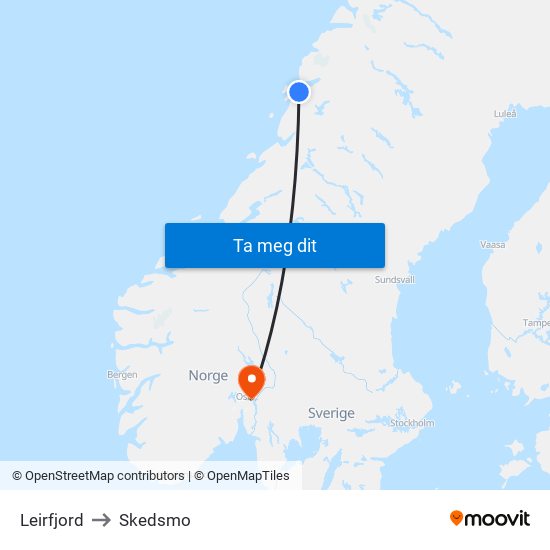 Leirfjord to Skedsmo map