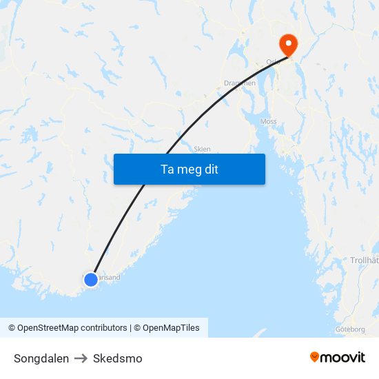 Songdalen to Skedsmo map