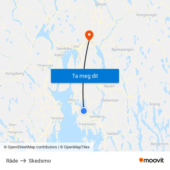 Råde to Skedsmo map