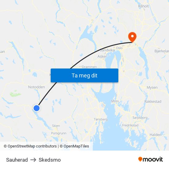 Sauherad to Skedsmo map