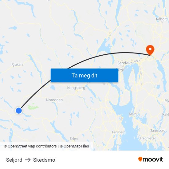 Seljord to Skedsmo map