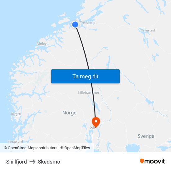 Snillfjord to Skedsmo map