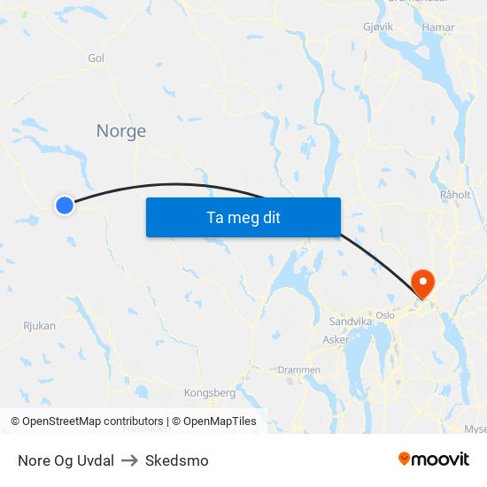 Nore Og Uvdal to Skedsmo map