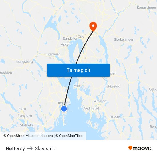 Nøtterøy to Skedsmo map