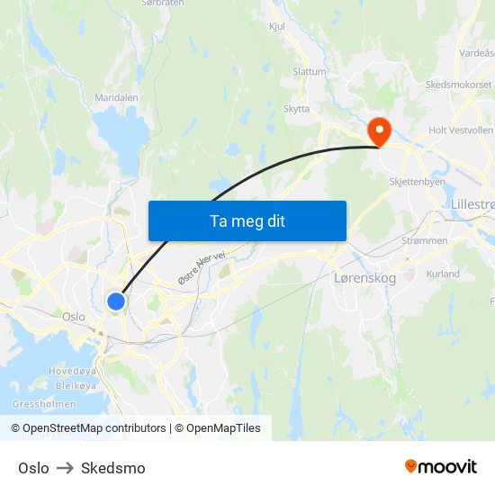 Oslo to Skedsmo map