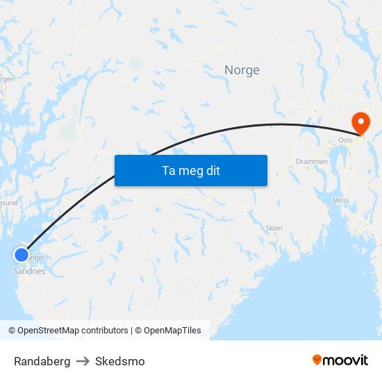 Randaberg to Skedsmo map