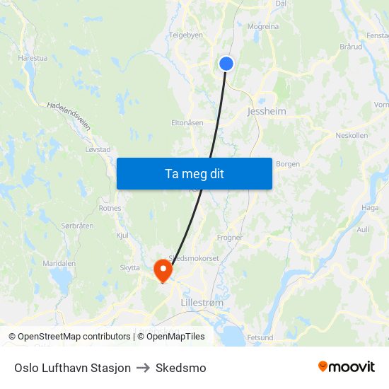 Oslo Lufthavn Stasjon to Skedsmo map