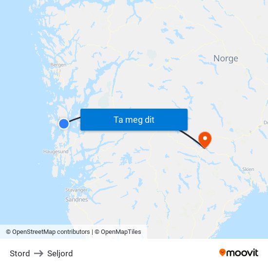 Stord to Seljord map