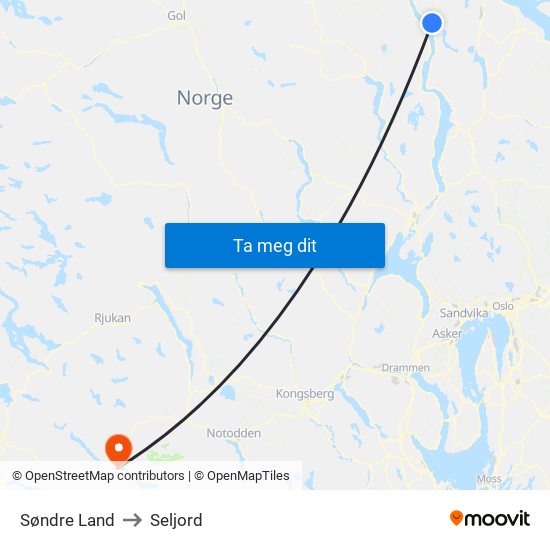 Søndre Land to Seljord map