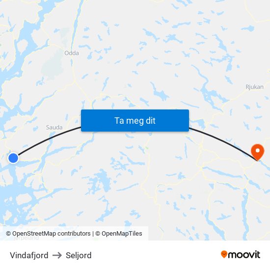 Vindafjord to Seljord map