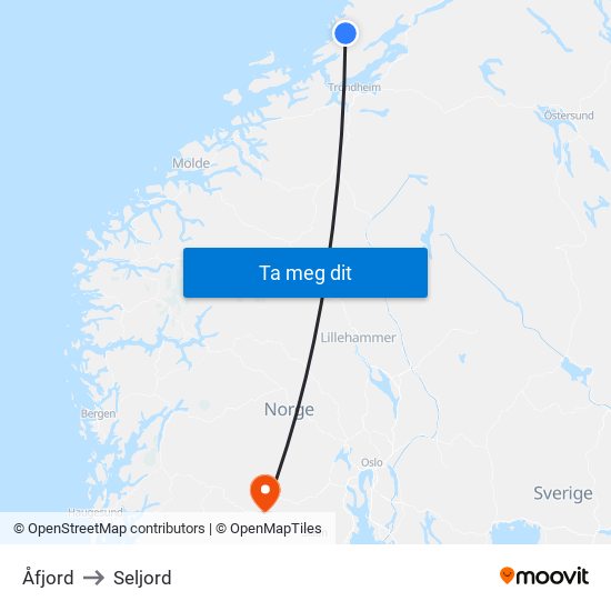 Åfjord to Seljord map