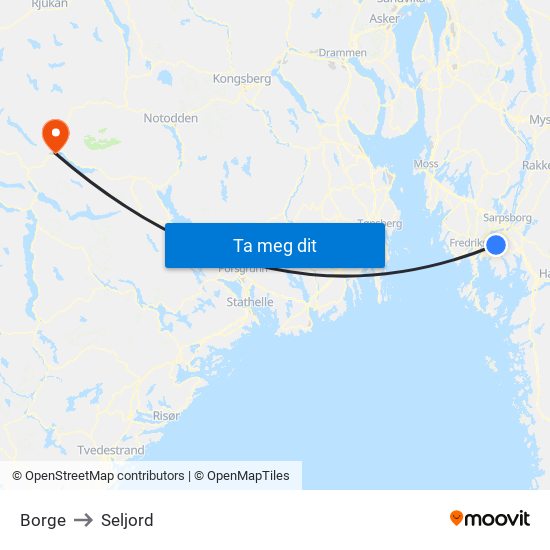 Borge to Seljord map