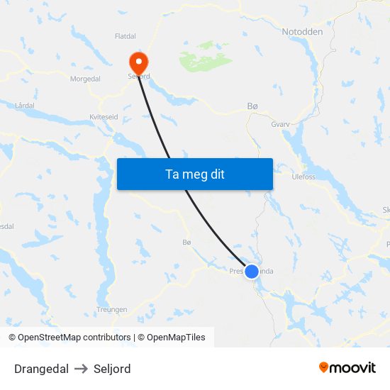 Drangedal to Seljord map