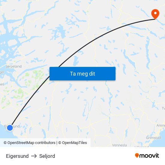 Eigersund to Seljord map