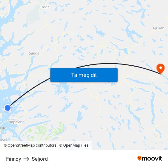 Finnøy to Seljord map