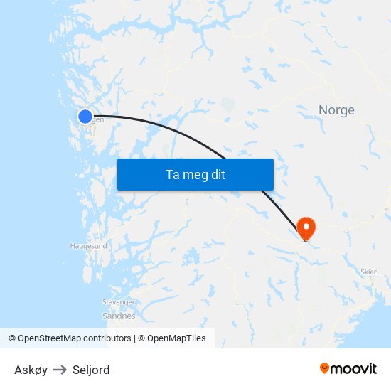 Askøy to Seljord map