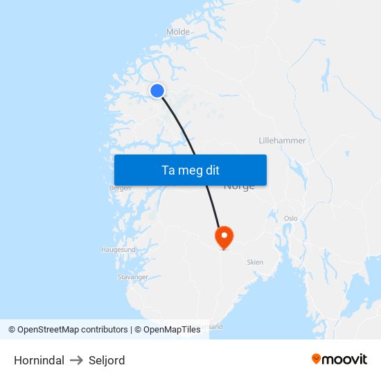 Hornindal to Seljord map