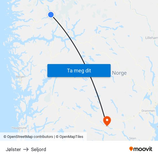 Jølster to Seljord map