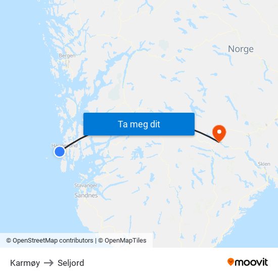 Karmøy to Seljord map