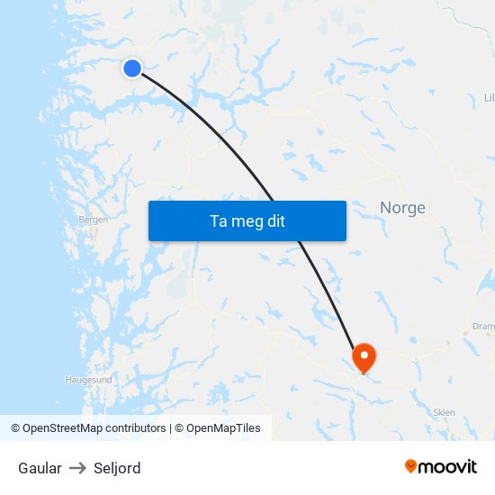 Gaular to Seljord map