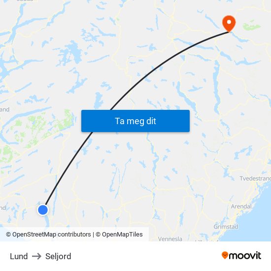 Lund to Seljord map