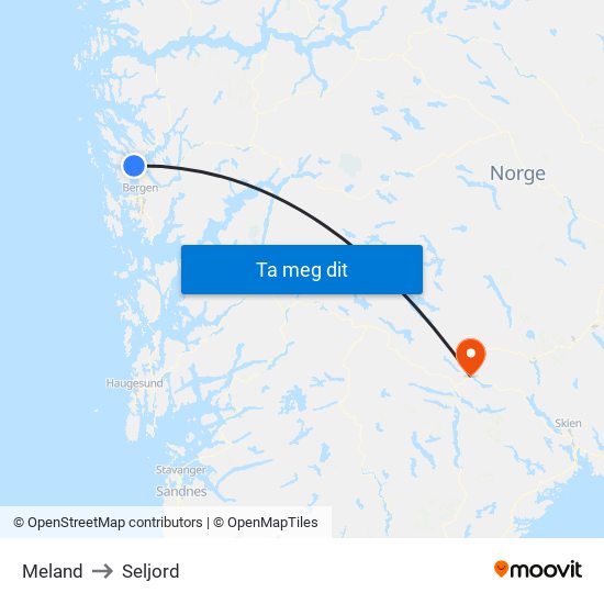 Meland to Seljord map