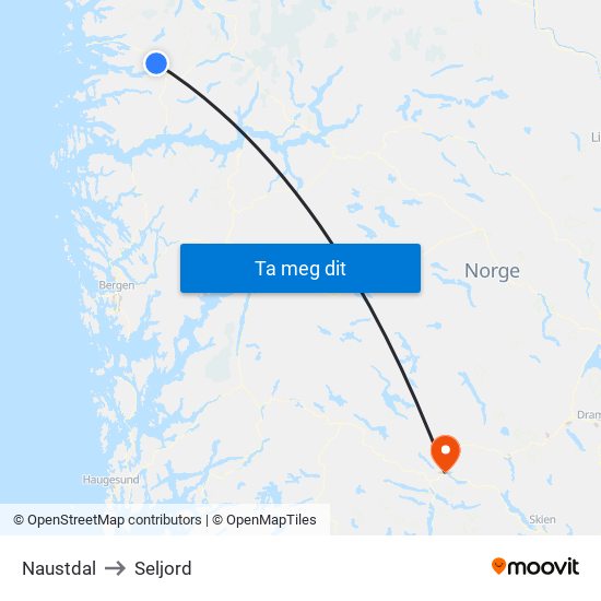 Naustdal to Seljord map