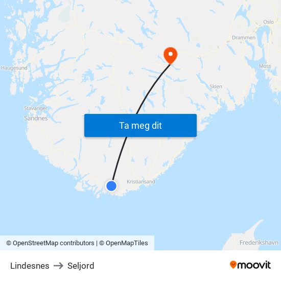 Lindesnes to Seljord map