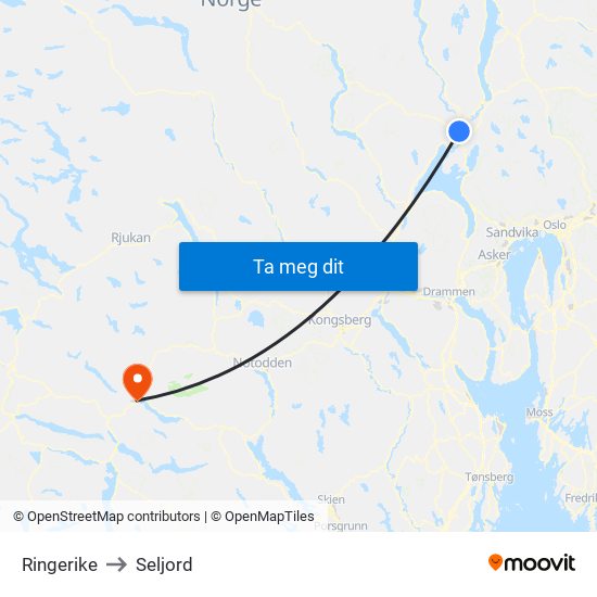 Ringerike to Seljord map