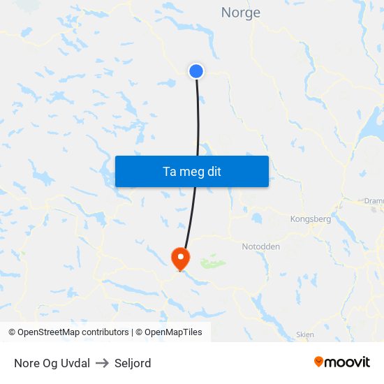 Nore Og Uvdal to Seljord map